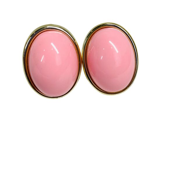 Vintage 80s Earrings Pink Gold Chunky 80s VTG Original Clip On Earrings Vintage - Picture 9 of 9